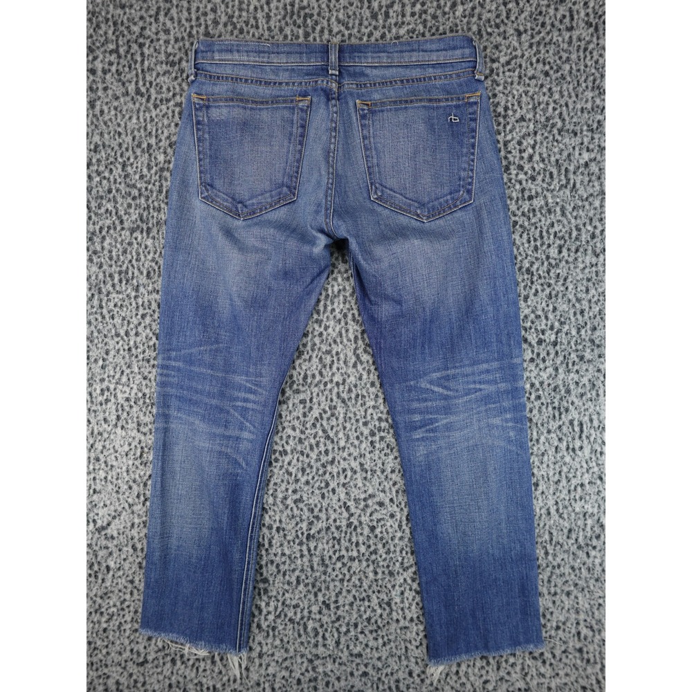 Rag & Bone Dre Slim Boyfriend Jeans Womens 27 Blue Raw Hem Distressed - Picture 12 of 14